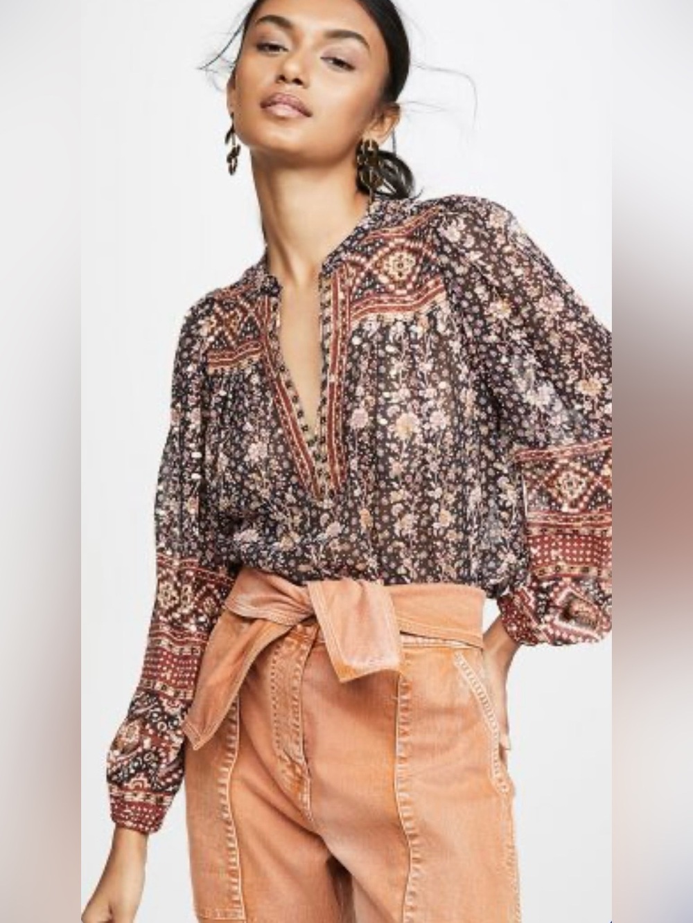 Ulla Johnson MultiColored Blouse V Neck With a Tie Closure Size 0